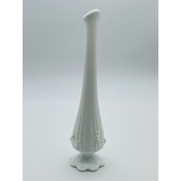 VTG Fenton Swung Vase White Milk Glass Cabbage Rose 10.5” Inch Petal Base MCM - Picture 3 of 7
